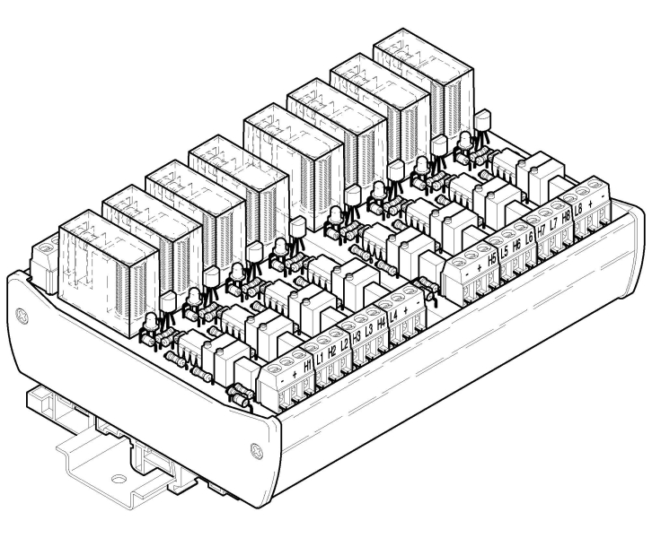 relé - aktivní, 8 kanálů 1P, 250V~ / 5A, typ RA8-12-21